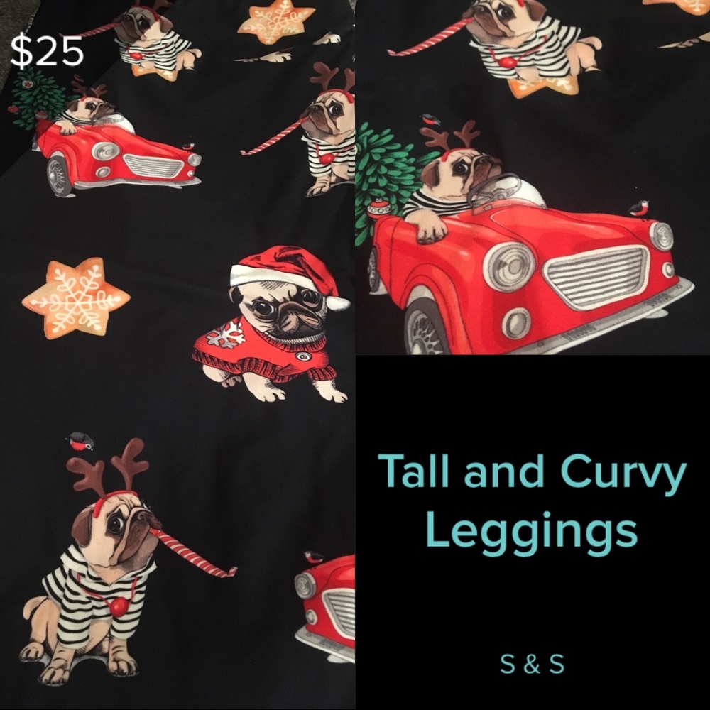 Christmas pugs legging.   Custom yoga band